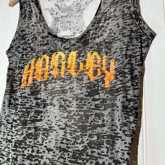 Harley-Davidson Y2K White Gray Sheer Logo Double Sided Tank Top L Biker Babe Alt - Picture 2 of 10